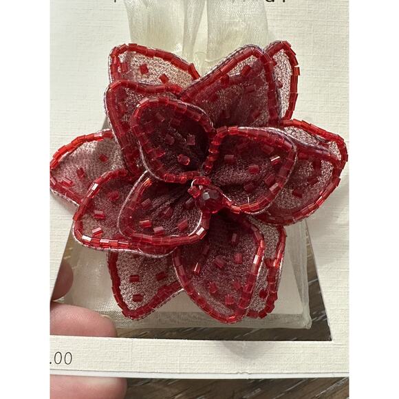 NEW Poinsettia Pin Brooch Christmas Beaded Mesh Wire Red w/Gift Bag or Storage - Picture 2 of 5